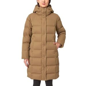 Mondetta Hooded Long Puffer Coat in Tan